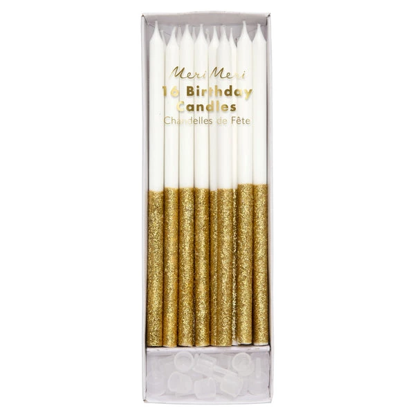 Meri Meri Gold Glitter Dipped Candles 3 Meri Meri Gold Glitter Dipped Candles