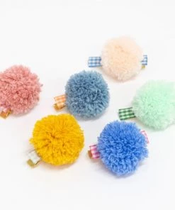 Meri Meri Gingham & Big Pompom Hair Clips Set Of 6
