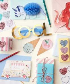 Meri Meri Rainbow Glitter Heart Stickers - Set Of 8 Sheets