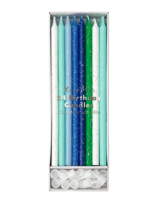 Meri Meri Blue Glitter Candles 3 Meri Meri Blue Glitter Candles