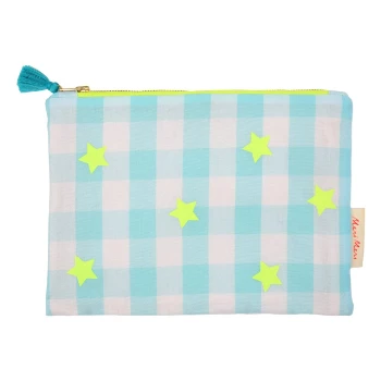 Meri Meri Small Blue Vichy and Stars Clutch 3 Meri Meri Small Blue Vichy and Stars Clutch
