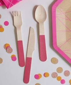 Meri Meri Pink Neon Wooden Cutlery - Neon Birthday