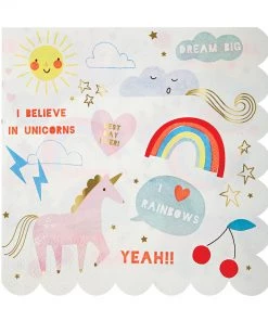 Meri Meri Pack of 16 Large Rainbow and Unicorns Napkins