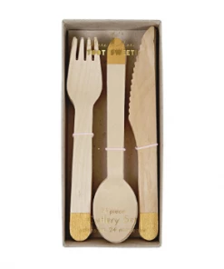 Meri Meri Golden Wood Cutlery Set x 8