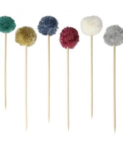 Meri Meri Pack of 6 Metallic Pompom Cake Toppers