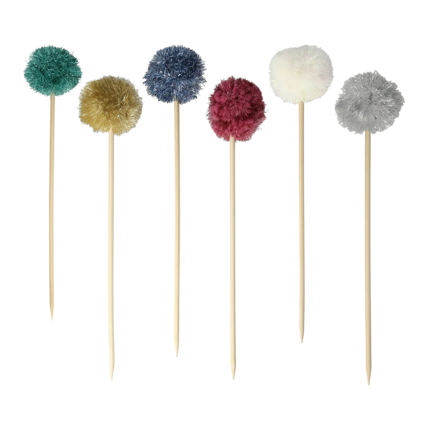 Meri Meri Pack of 6 Metallic Pompom Cake Toppers 3 Meri Meri Pack of 6 Metallic Pompom Cake Toppers