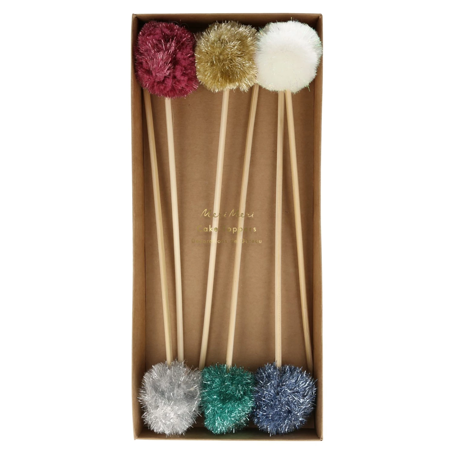 Meri Meri Pack of 6 Metallic Pompom Cake Toppers 4 Meri Meri Pack of 6 Metallic Pompom Cake Toppers